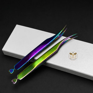 Pince à épiler professionnelle pour extensions de cils, revêtement plasma arc-en-ciel, volume fermé, en acier inoxydable, précision incurvée - Product Image 5