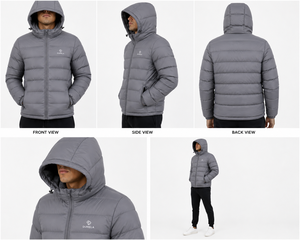 Men's Black Hooded Puffer Jacket Windproof Zipper Closure Casual Winter Wear Solid Color Polyester Filling - Product Image 5