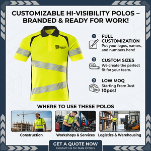 Chemises polo de travail réfléchissantes de sécurité unisexes en polyester fluorescent à logo personnalisé, légères, respirantes, certifiées CE, en gros - Product Image 6