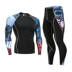 Ensemble de compression pour hommes, nouvelle conception 2025, directement de l'usine, vêtements de fitness, manches longues et leggings, ensemble de compression pour la salle de sport - Product Image 2