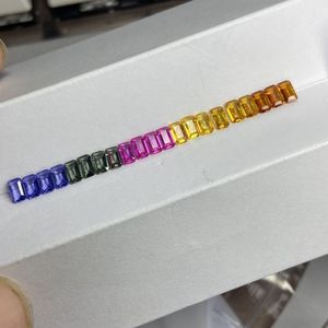 <b>rainbow</b> baguette <b>lab</b> sapphire vibrant multicolor step cut gemstone sleek rectangular stone for fine jewelry making - Product Image 1