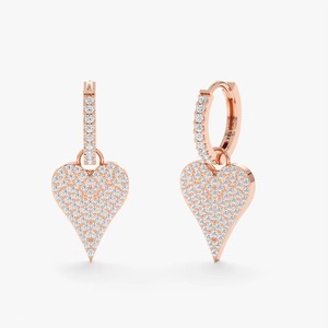 ZAWO HOUSE Boucles d'oreilles en or rose avec diamants en forme de cœur et sertissage pavé pour femme, style romantique, à porter au quotidien - Product Image 2