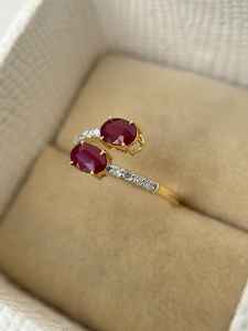 แหวนทับทิมสองเม็ด แหวนแต่งงานทับทิมธรรมชาติ เงินแท้ 925 ชุบทอง 14K แหวนหมั้น แหวนวันครบรอบ แหวนเจ้าสาว - Product Image 5