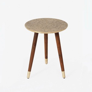 Mesa de Centro Redonda de Madera Estilo Moderno de Mediados de Siglo con Detalles en Latón, Mueble Hecho a Mano para Sala de Estar, Pieza Decorativa - Product Image 1