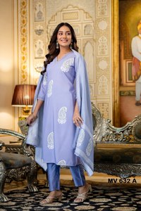 Salwar Kameez de Algodón Azul Claro para Mujer con Dupatta Bordada, Ropa Casual Tradicional - Product Image 4