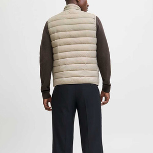 DAIZEN STAR Men's Beige Stand Collar Puffer Vest Solid Color Windproof Casual Outerwear Zipper Closure Winter Wear - Product Image 3