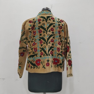 Abrigo Corto de Terciopelo Floral Bordado a Mano para Mujer, Estilo Boho, Cuello Mandarín, Manga Larga, Ropa de Abrigo de Algodón para Primavera, Otoño e Invierno - Product Image 6