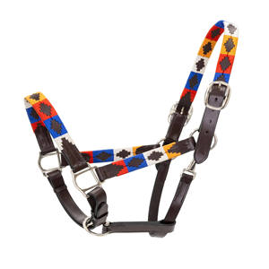Leather Horse <b>Halter</b> with Colorful Geometric Pattern Brass Hardware Adjustable Fit Equestrian Head Collar - Product Image 5