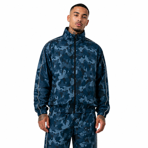 Men Blue <b>Camouflage</b> <b>Tracksuit</b> Full Length Zipper Fly Side Pockets Sporty Stand Collar Regular Fit Autumn Wear - Product Image 3