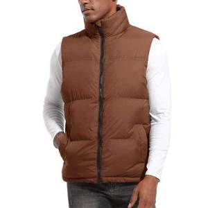 Chaleco Acolchado Marrón para Hombre, Cuello Alto, Cierre de Cremallera, Cortavientos, Ropa Exterior Informal con Bolsillos, para Otoño - Product Image 1