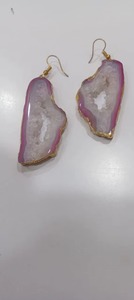 Boucles d'oreilles pendantes unisexes en agate drusy plaquée or Micron, design classique, cadeau idéal pour mariage et fête, bijou de mode raffiné - Product Image 6