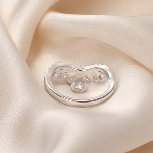 Bague Chevron en Or Blanc 14K avec Diamant de Laboratoire en Forme de Poire | Bague de mariage élégante en V incurvé, empilable, pour femme, cadeau d'anniversaire - Product Image 4