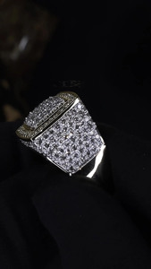 Sterling Silver Iced Square Halo Hip Hop <b>Ring</b> Micro Pave Moissanite Engagement Wedding Wide Half Pave Setting Gift <b>for</b> <b>Men</b> - Product Image 3