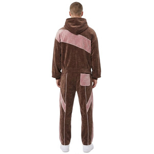 Ensemble de survêtements Y2K pour hommes, tendance, avec logo personnalisé, en velours épais, coupe ample, empiècements contrastants, style streetwear, pantalon de jogging à jambe large en velours - Product Image 2