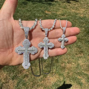Pendentif Croix Baguette Glacée Hip Hop Luxe Plaqué Or Argent Sterling 925 Effet Diamant Moissanite Bijoux Religieux Bling pour - Product Image 1