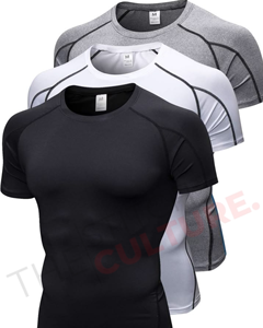 Mens Compression Gym Training T Shirt Stretchy Polyester Fitness Sportswear Custom Printed <b>Logo</b> - Product Image 5
