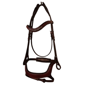 Bridon de cheval en cuir de qualité élégante avec muserolle à anse, marron foncé, design anatomique, fabricant grossiste - Product Image 1