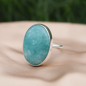 Anillo de Amazonita Verde Pálido Natural, Estilo Bohemia, Cabujón Ovalado, Plata de Ley 925, Chapado en Oro Rosa/Oro Amarillo, Hecho a Mano, Regalo - Product Image 1