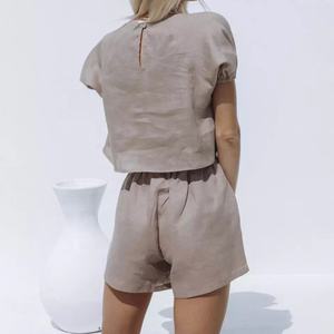 Camisetas de verano personalizadas, conjunto de dos piezas, top corto de manga abombada, traje informal, Top y pantalones - Product Image 2