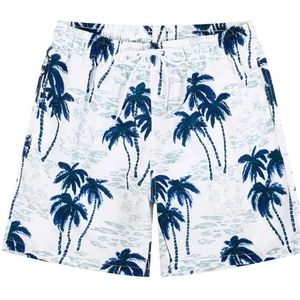 Short de bain décontracté pour homme à imprimé palmiers, séchage rapide, avec cordon de serrage, motif blanc et bleu, taille mi-haute, longueur courte - Product Image 6