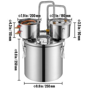 Alambique de Acero Inoxidable de 3 Galones/11.4 L con Doble Condensador y Serpentín de Cobre de Enfriamiento Rápido, Equipo de Doble Destilación - Product Image 2