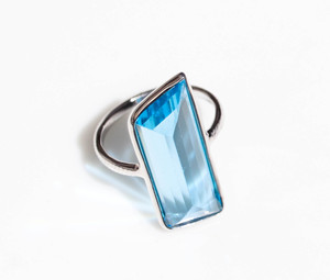 Natural Swiss Blue Topaz <b>Statement</b> <b>Ring</b> 925 Sterling Silver Handcrafted Long Trapezoid Cut Gemstone Modern Minimalist Jewelry - Product Image 1