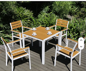 Modern Bespoke Bistro Furniture Set Solid Wood Top <b>Table</b> 4 Durable Eco-Friendly Chairs Aluminum/Teak Wood Frames for Outdoor - Product Image 1