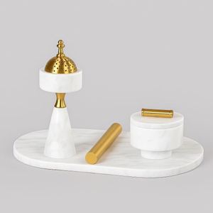 Juego de quemador de incienso Bakhoor redondo de mármol, quemador de Oud Mabkhara de latón, decoración árabe de lujo para el hogar, calidad de exportación - Product Image 1