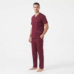 Conjunto de Uniforme Médico Profesional para Hombre, Camiseta de Manga Corta con Cuello Camisero, Pantalones con Ribete Blanco, Ropa de Trabajo para Hospital - Product Image 4