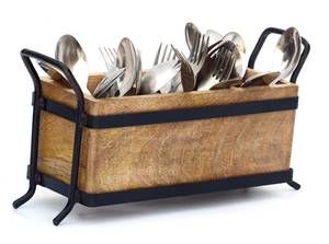Handmade Mango Wood <b>Kitchen</b> Utensil <b>Caddy</b>: Farmhouse Organizer - Product Image 3