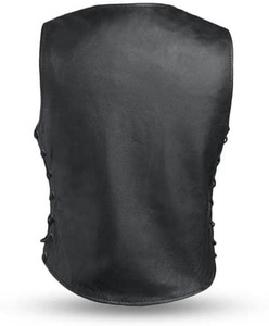 Women <b>Black</b> Genuine Leather <b>Vest</b> Side Laces Fashion Waistcoat - Product Image 2