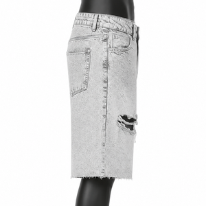 Custom Denim Jorts Streetwear Men's Wide Leg Jean Shorts Bulk Clothing Factory - Product Image 4