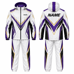 MEGAMAPLE Rain Men's Hooded Track Suit White Purple Gold Geometric Print Sporty Winter Jacket Pants <b>Set</b> Polyester/Cotton - Product Image 1