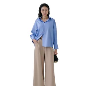 Nouvelle mode de chemise pour femmes d'affaires décontractée de couleur unie automne/hiver surdimensionné manches longues col à revers boutonné Design tissé - Product Image 1