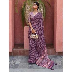 Gorgeous <b>Purple</b> Digital Printed Crepe Festival Wear <b>Saree</b> With Blouse - Product Image 5