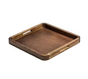 Plateau de service carré en bois au design simple et abordable, design minimaliste solide, fait main et poli, pour plats et assiettes - Product Image 1