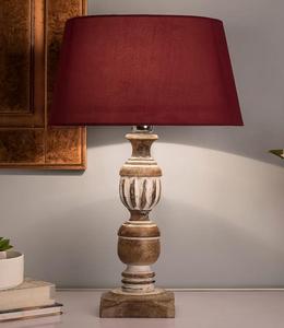 Lámpara de Mesa Rústica de Madera con Pantalla de Tela Roja de 50cm de Altura, Luz LED Cálida Blanca E27 para Sala de Estar, Uso Decorativo - Product Image 1