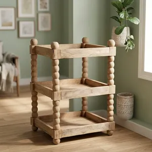 ชั้นวางของไม้สามชั้นสไตล์สแกนดิเนเวียนแบบเปิดสำหรับห้องนั่งเล่น - Product Image 2