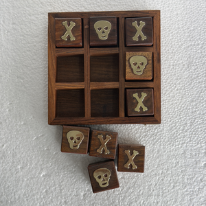 Pirate Skull & Bones Tic Tac Toe <b>Game</b> | Handmade Wooden Strategy Board <b>Game</b> | Premium Family Tabletop Travel <b>Game</b> Gift for Kids - Product Image 1