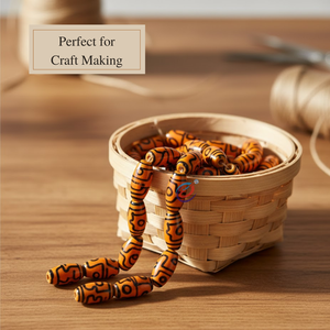 Cuentas de tubo ovaladas con patrón tribal naranja y negro de 12×28 mm con acabado brillante |   Cuentas Acrílicas para Abalorios, Collares y Manualidades - Product Image 5