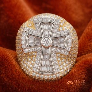 <b>Mens</b> Gold Plated Moissanite Cross <b>Ring</b> Hip Hop Statement Jewelry <b>for</b> <b>Men</b> Daily Style Wedding Anniversary Gift - Product Image 4