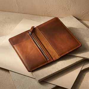 Porte-chéquier en cuir véritable personnalisé de marque, style vintage, pour homme, porte-passeport, commande en gros LCR-0119 - Product Image 1