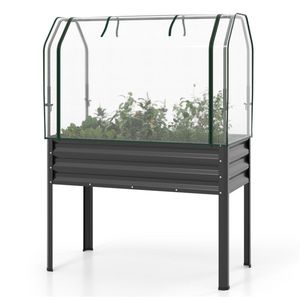 Fioriera rialzata 3-in-1 in metallo nero con copertura a mini serra per giardini e ambienti interni - Product Image 3