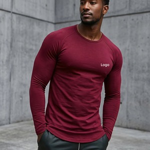 T-shirt de sport à manches longues en polyester pour homme, personnalisé en usine, qualité professionnelle, anti-humidité, avec impression en relief, pour la course et la gym - Product Image 1