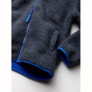 Unisex Dark Blue <b>Fleece</b> <b>Jacket</b> Full Zip Stand Collar Casual Winter Sherpa <b>Lining</b> Regular Fit Polyester Material - Product Image 5