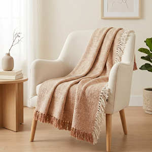 Manta de Algodón Tejido Texturizado de 130x170 cm con Flecos, Cubre Sofá Bohemio, Decoración para Habitación, Manta para Sofá de Uso Diario - Product Image 2