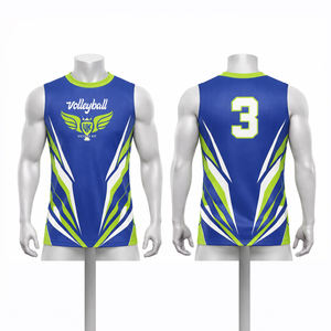 Camiseta de Voleibol Personalizada Azul, Negra y Verde para Hombre, Sin Mangas, Sublimada, Uniforme de Equipo, Transpirable, de Secado Rápido - Product Image 5