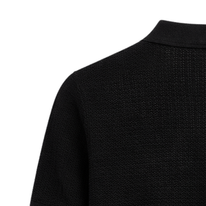 Polo de punto texturizado con cremallera para hombre, manga corta, tela acanalada de algodón premium, corte ajustado, informal, elegante, para verano, venta al por mayor - Product Image 6