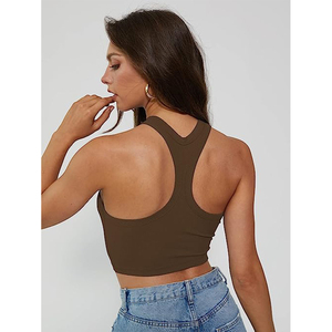 Ribbed Knit Women’s Crop Tank High Neck Sleeveless Fitted Casual <b>Top</b> - Product Image 3