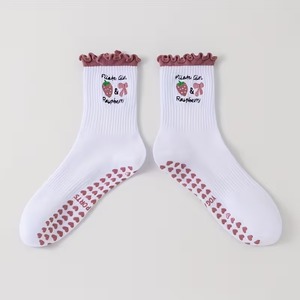 <b>Custom</b> LOGO Summer Flower <b>Grip</b> Crew <b>Socks</b> Embroidery Anti-Slip Breathable Cotton Yoga <b>Socks</b> for Women Adults Autumn - Product Image 5